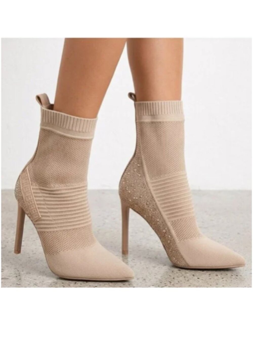 STEVE MADDEN Maxwelle Blush Rhinestone Stiletto Sock Booties, 8